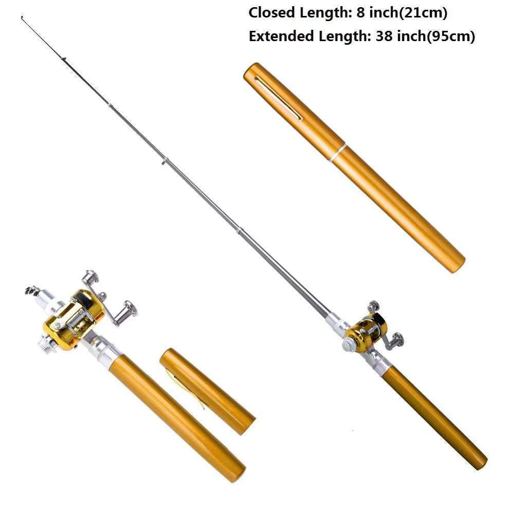 Portable Fishing Rods Pruty Na Ryby Pocket Telescopic Fishing Pole Pen Shape Folded Fishing Rods Lightweight Reel Wheel Tackle