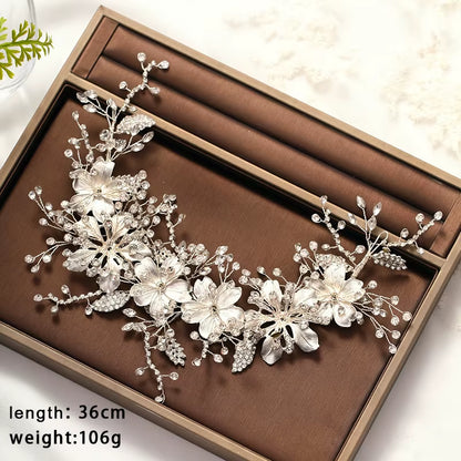 Bridal Hair Accessories Crystal Pearl Headband Tiara Rhinestone Leaf Headband Hairband for Women Elegant Princess Headwear