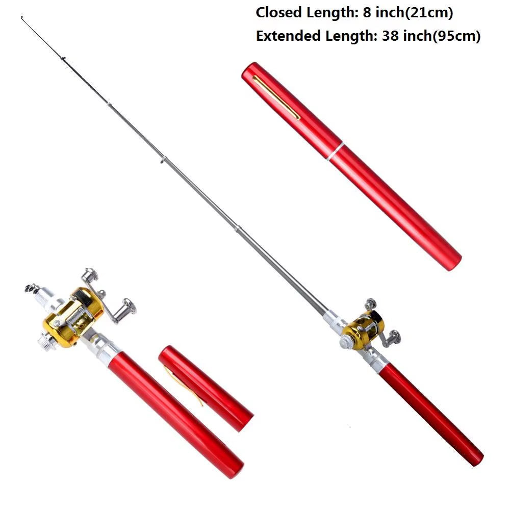 Portable Fishing Rods Pruty Na Ryby Pocket Telescopic Fishing Pole Pen Shape Folded Fishing Rods Lightweight Reel Wheel Tackle