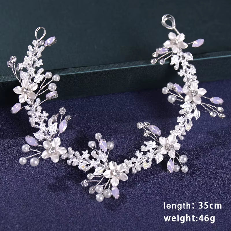 Bridal Hair Accessories Crystal Pearl Headband Tiara Rhinestone Leaf Headband Hairband for Women Elegant Princess Headwear