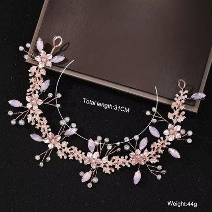 Bridal Hair Accessories Crystal Pearl Headband Tiara Rhinestone Leaf Headband Hairband for Women Elegant Princess Headwear