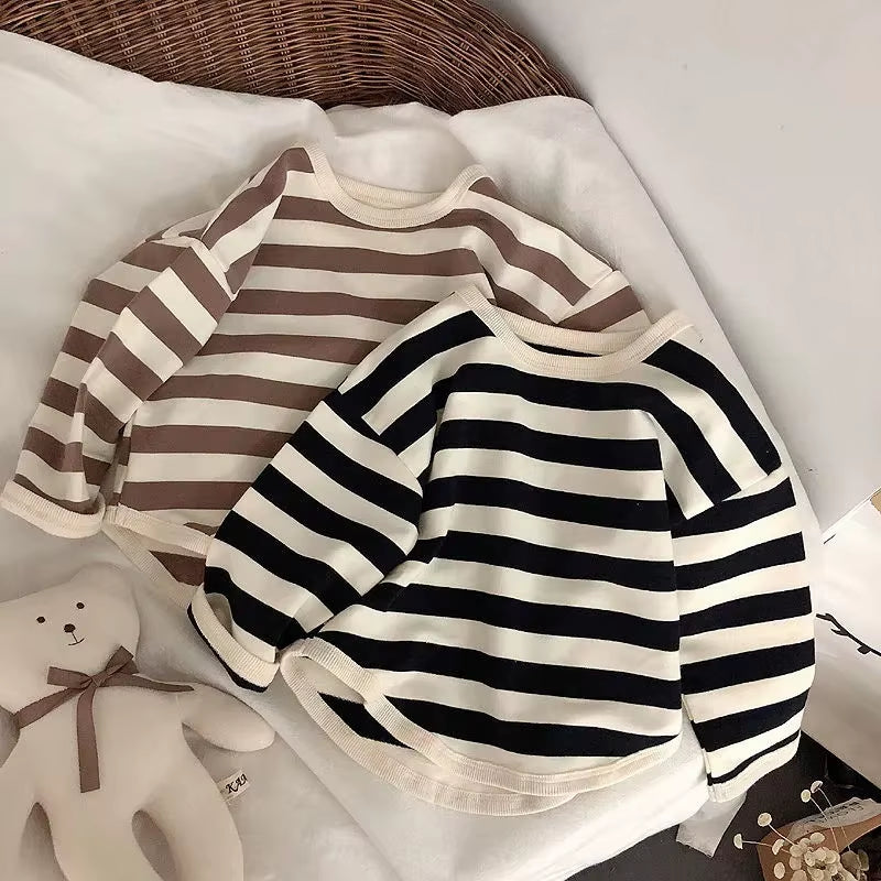 Autumn Kids Striped Long Sleeves T-Shirt Toddler Girl Loose Bottoming Shirt Boy Baby Casual Tops Fashion Children Cotton Tees