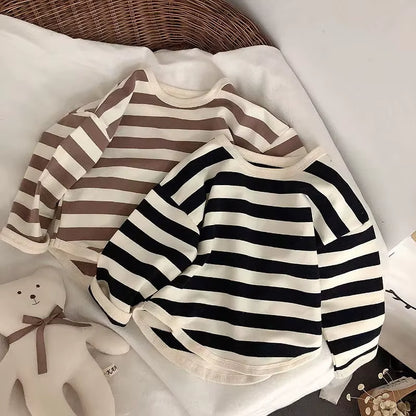 Autumn Kids Striped Long Sleeves T-Shirt Toddler Girl Loose Bottoming Shirt Boy Baby Casual Tops Fashion Children Cotton Tees