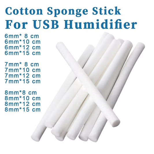 10 Pcs 6/7Mm/8Mm Humidifier Filter Cotton Swab Core USB Air Ultrasonic Humidifier Aroma Diffuser Replacement Cotton Sponge Stick