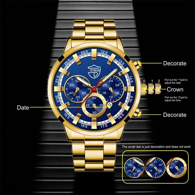 Luxury Mens Watches Men Business Stainless Steel Calendar Date Quartz Wristwatch Male Casual Luminous Hands Clock Montre Homme