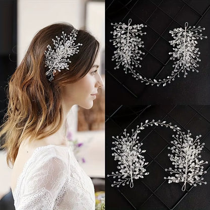 Bridal Hair Accessories Crystal Pearl Headband Tiara Rhinestone Leaf Headband Hairband for Women Elegant Princess Headwear