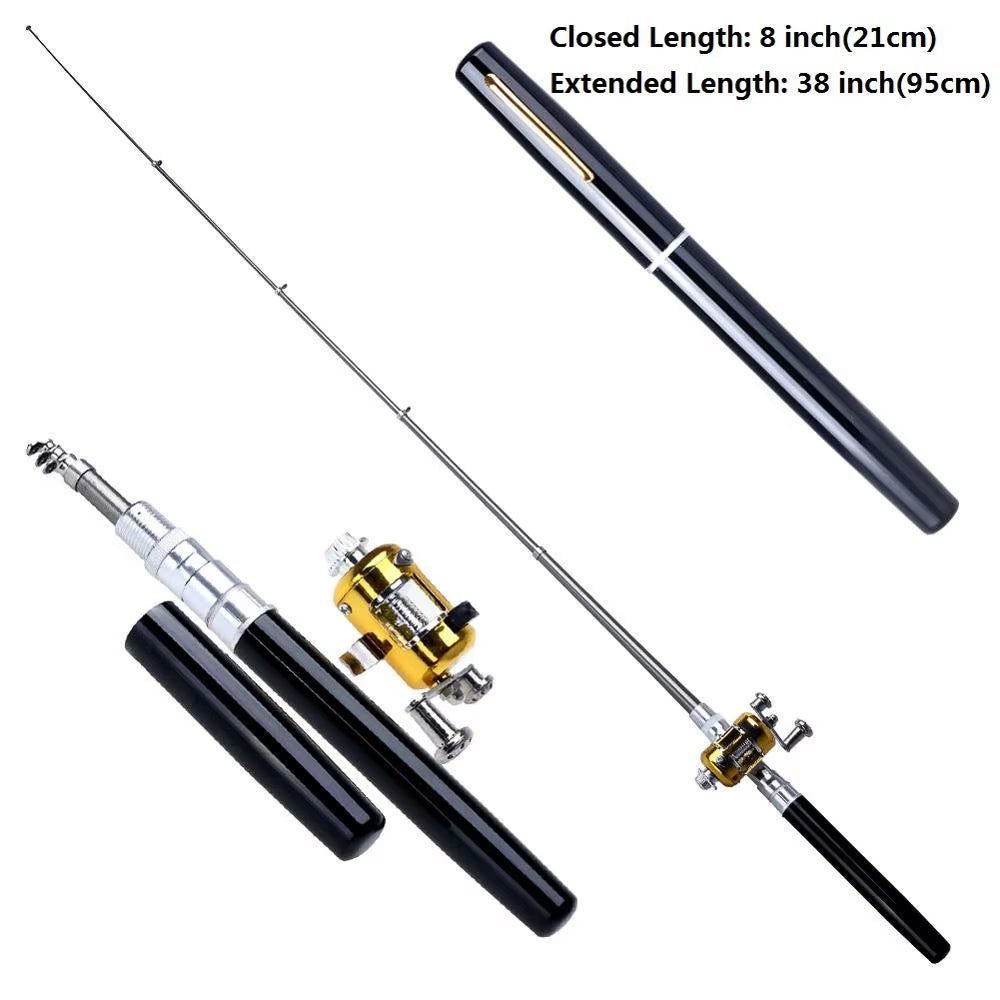 Portable Fishing Rods Pruty Na Ryby Pocket Telescopic Fishing Pole Pen Shape Folded Fishing Rods Lightweight Reel Wheel Tackle