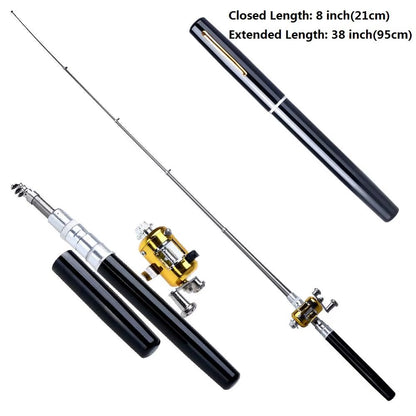 Portable Fishing Rods Pruty Na Ryby Pocket Telescopic Fishing Pole Pen Shape Folded Fishing Rods Lightweight Reel Wheel Tackle
