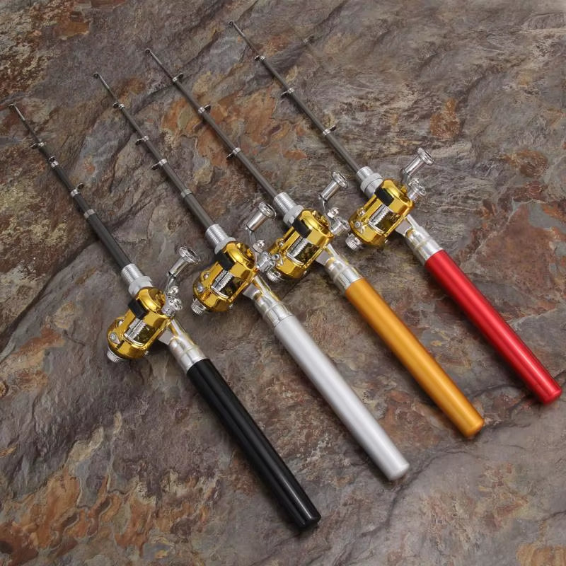 Portable Fishing Rods Pruty Na Ryby Pocket Telescopic Fishing Pole Pen Shape Folded Fishing Rods Lightweight Reel Wheel Tackle