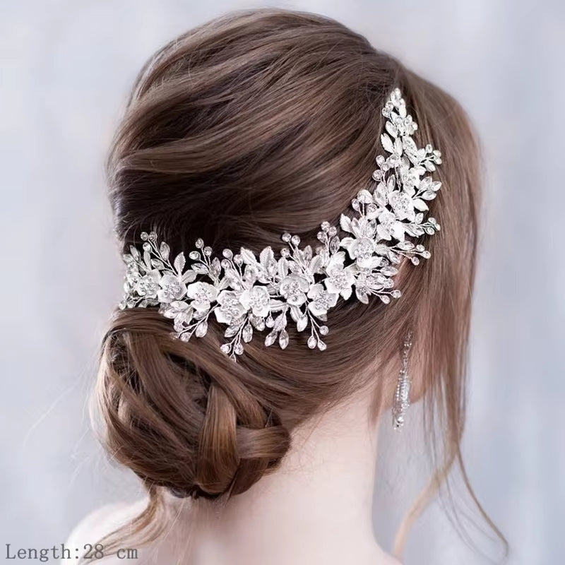 Bridal Hair Accessories Crystal Pearl Headband Tiara Rhinestone Leaf Headband Hairband for Women Elegant Princess Headwear