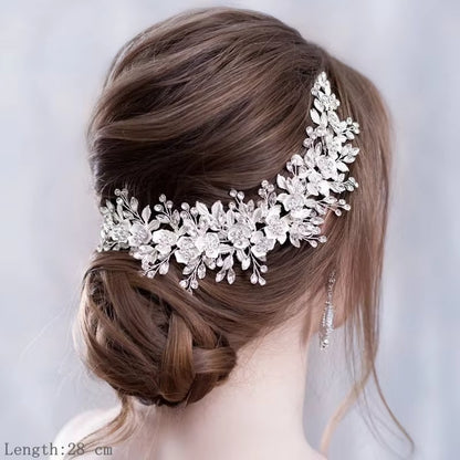 Bridal Hair Accessories Crystal Pearl Headband Tiara Rhinestone Leaf Headband Hairband for Women Elegant Princess Headwear